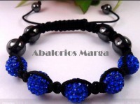 Pulsera de macrame con bolas rhinstone azul electrico
